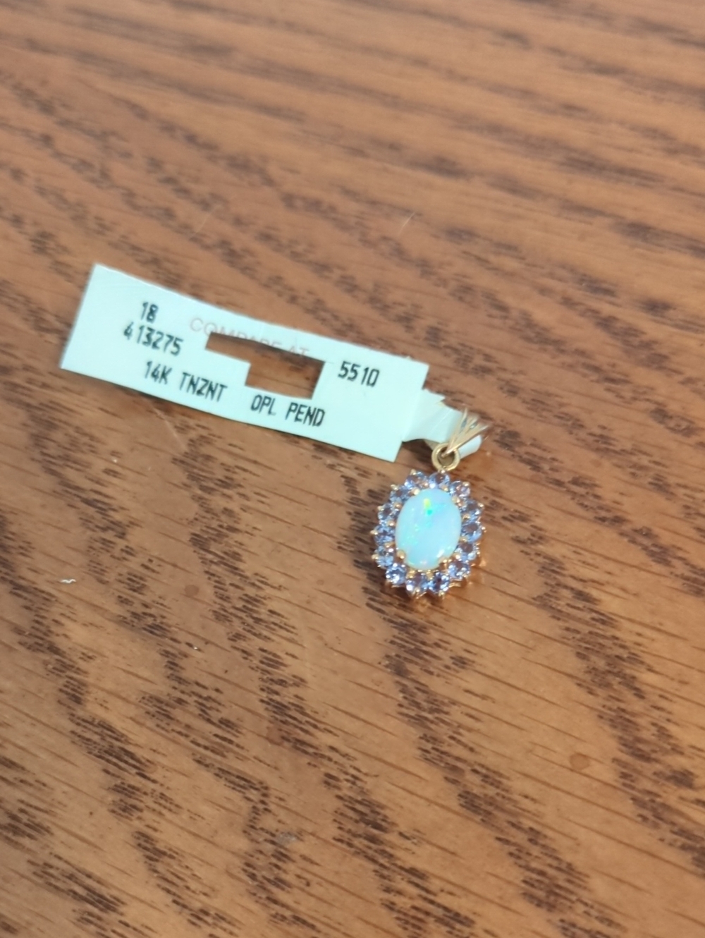 14K Gold Purple Tanzanite/Opal Halo Pendant